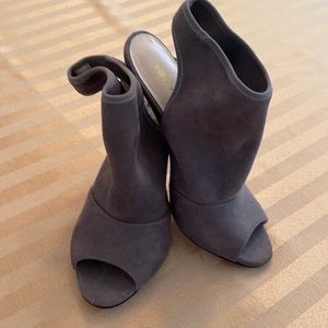 Gray slip on sling backdown toe heel